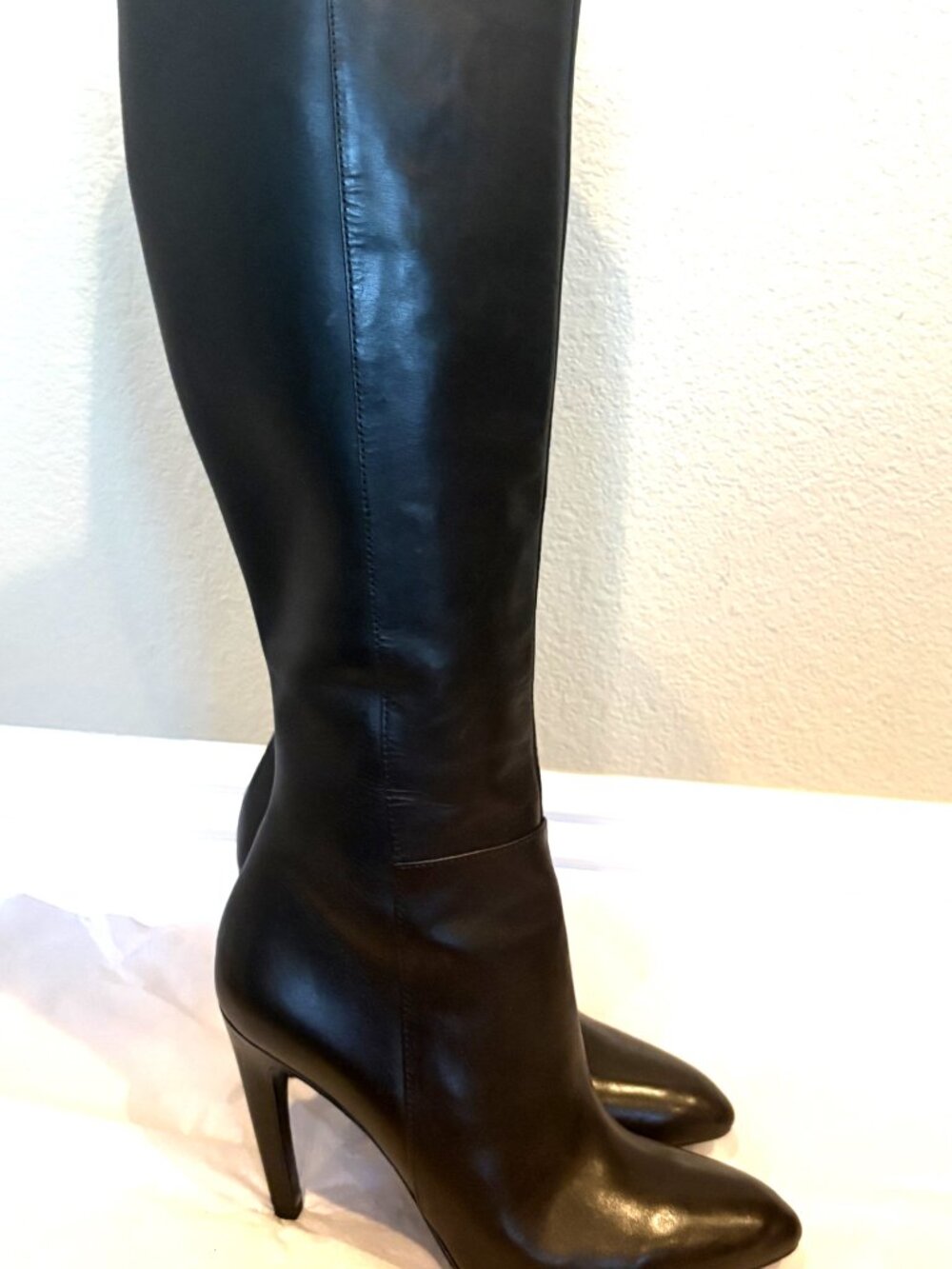 NEW VIA SPIGA BLEACK LEATHER HIGH HEEL KNEE BOOTS SIZE: 7